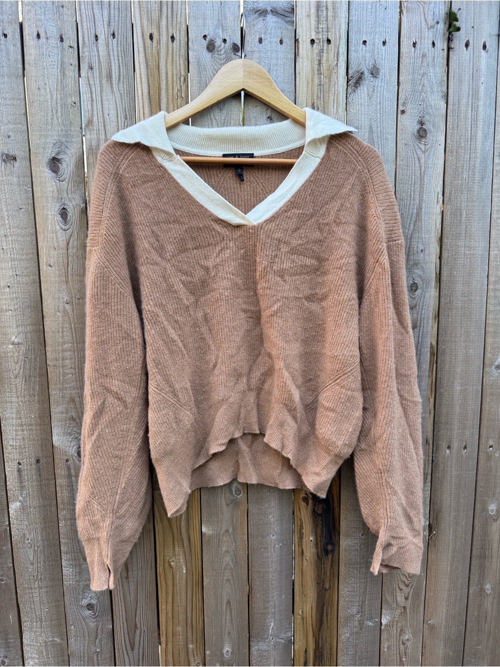 rag & bone cashmere Two-Tone V-Neck Collared Sweater